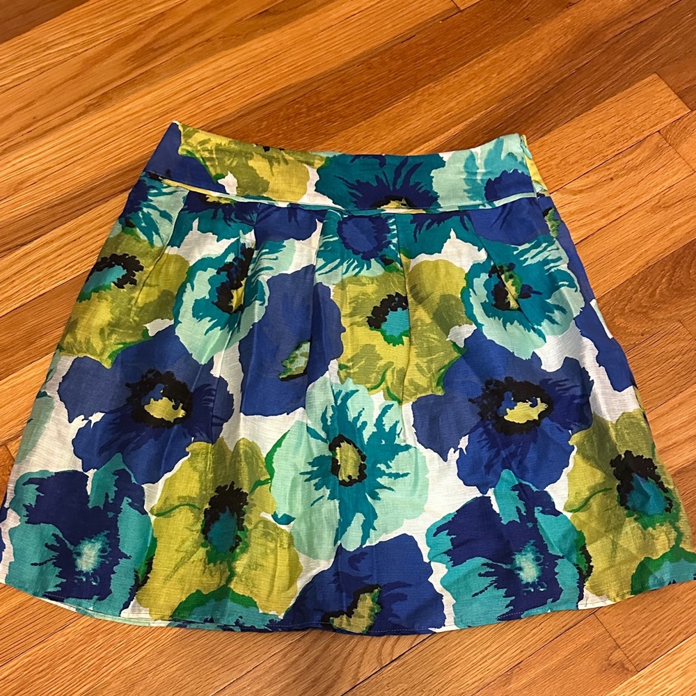 LOFT Vibrant Floral Mini Skirt - Blue and Green